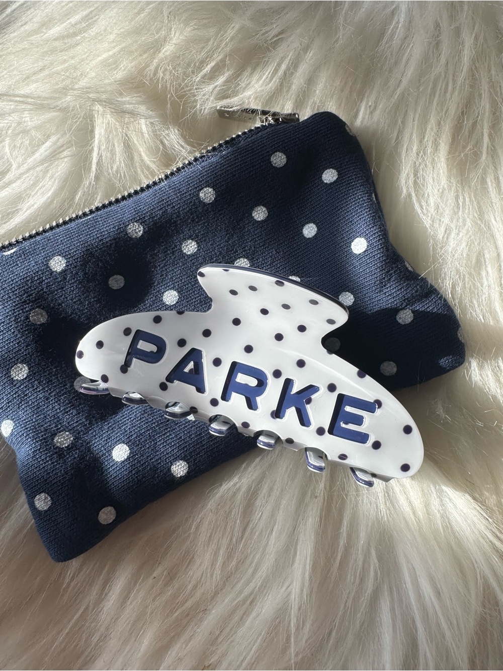 Parke White/Denim Polka Dot Claw Clip
